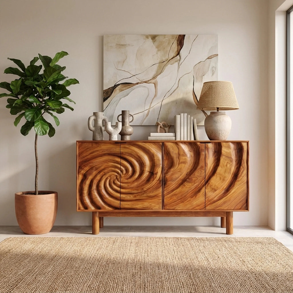 Flowing Sideboard Sideboard Cabinet Modern Sideboard Swirl Relief Front For Living Room