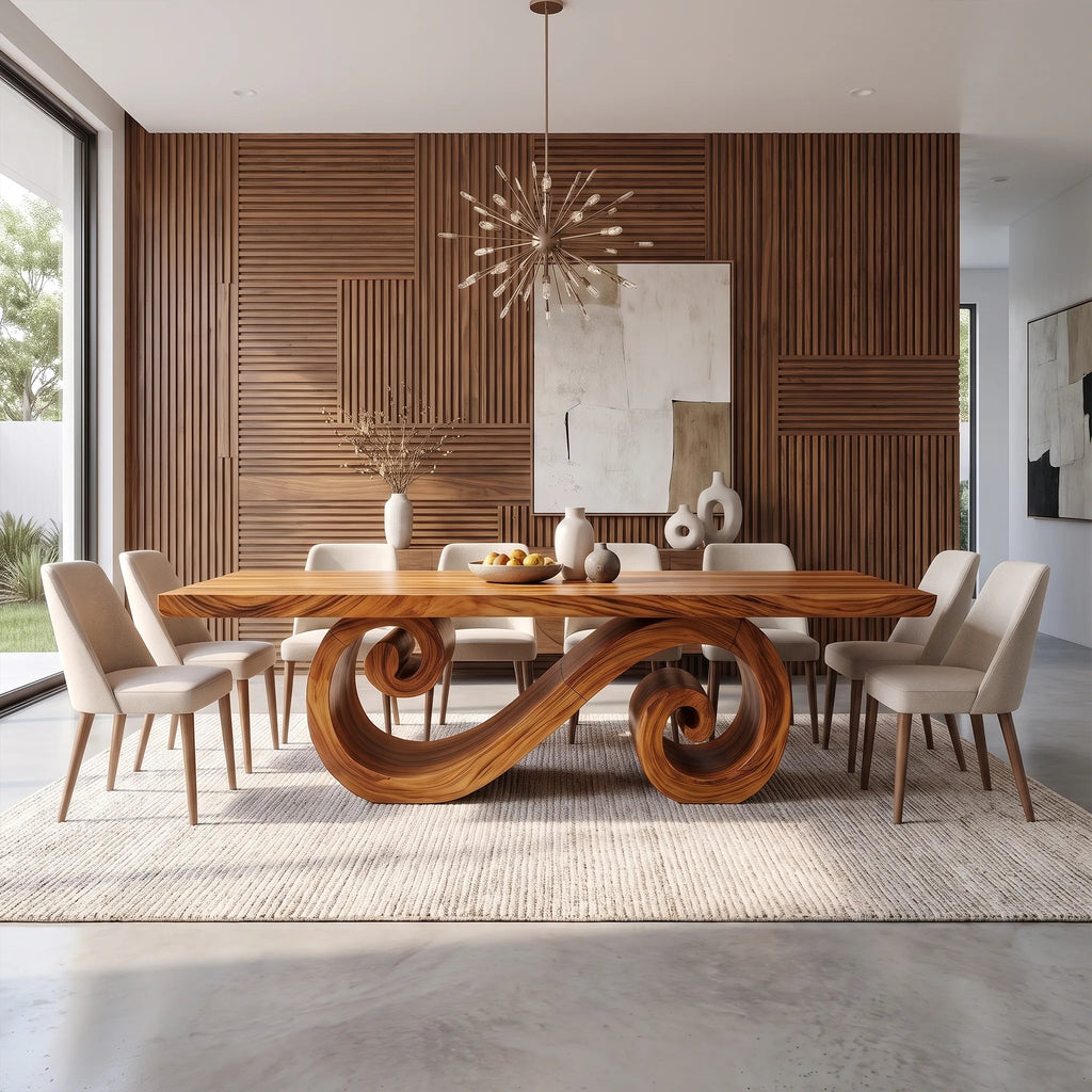 Flowing Dining Table Rectangle Dining Room Table Scroll Base For Dining Room