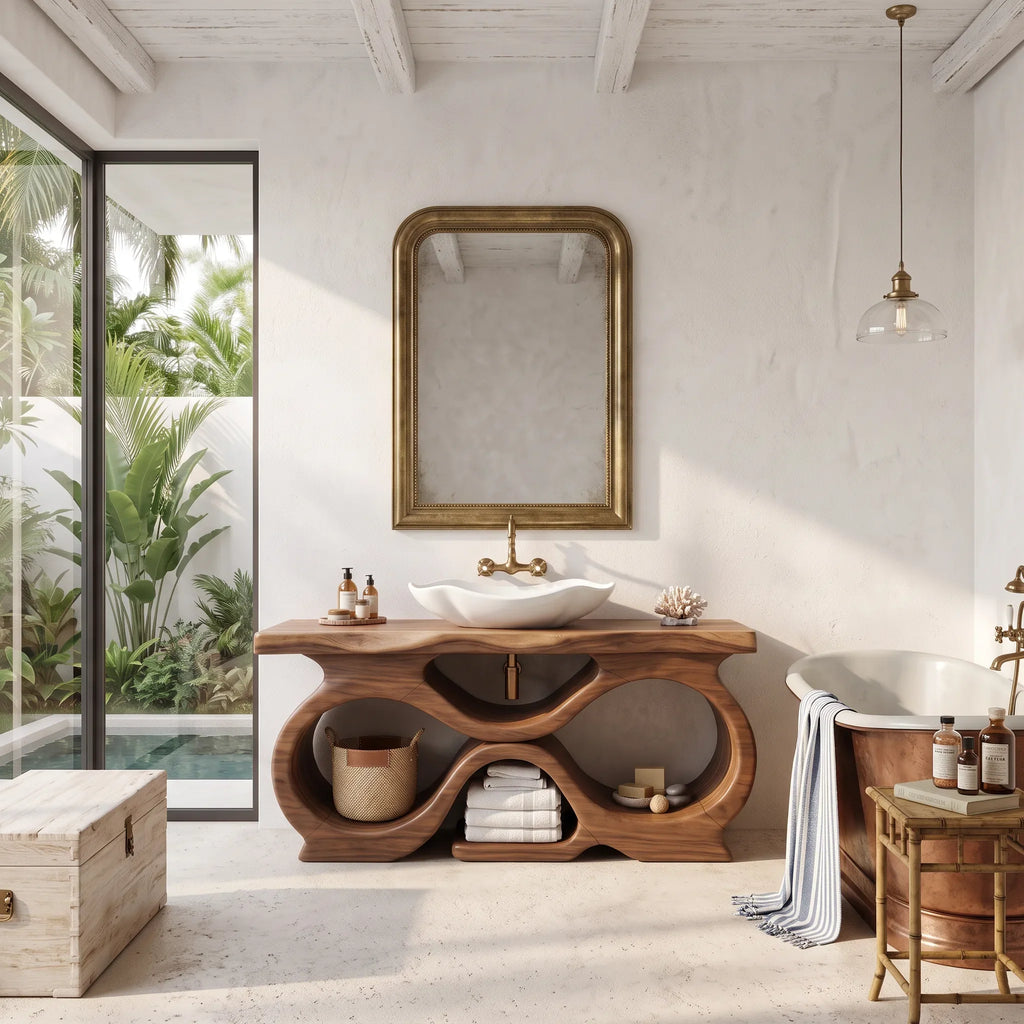 Farmhouse Handcrafted Bathroom Vanity Cabinet Tropical Bathroom