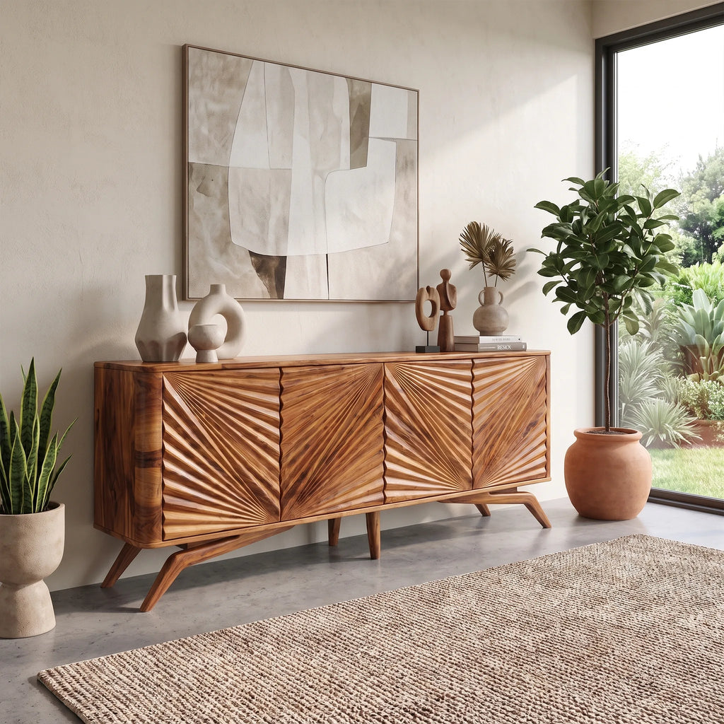 Elegant Sideboard Cabinet Dining Sideboard Buffet Cabinet Radiating Carved Doors For Dining Room