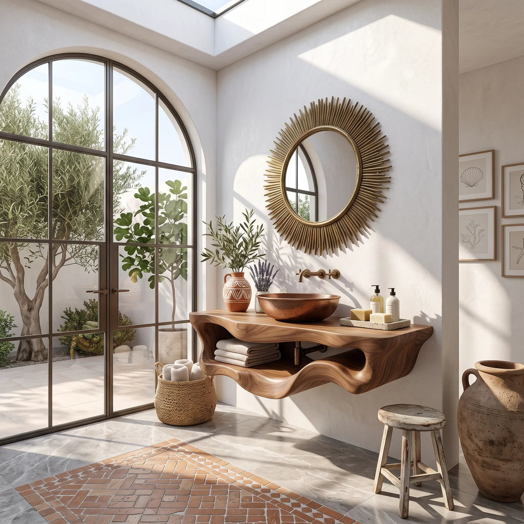 Organic Sculptural Wood Bathroom Vanity Spa Bathroom