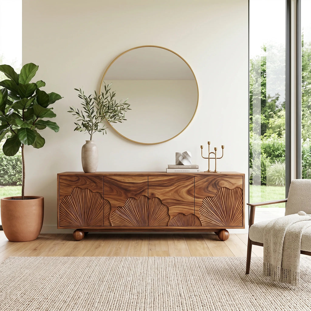 Tranquil Sideboard Dining Room Sideboard Cabinet Buffet Cabinet Scalloped Fan Carving For Dining Room