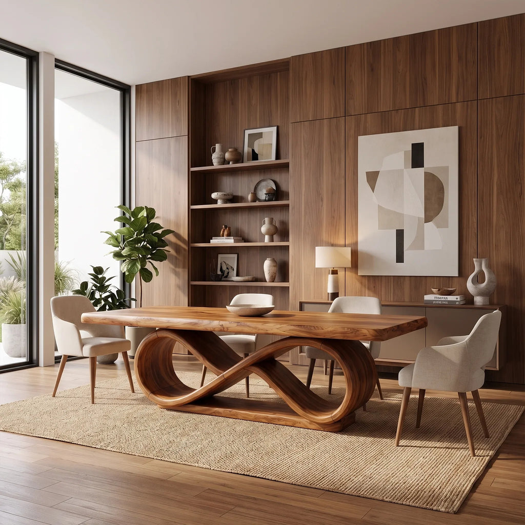 Serene Modern Dining Table Rectangle Dining Table Sculptural Base For Dining Room