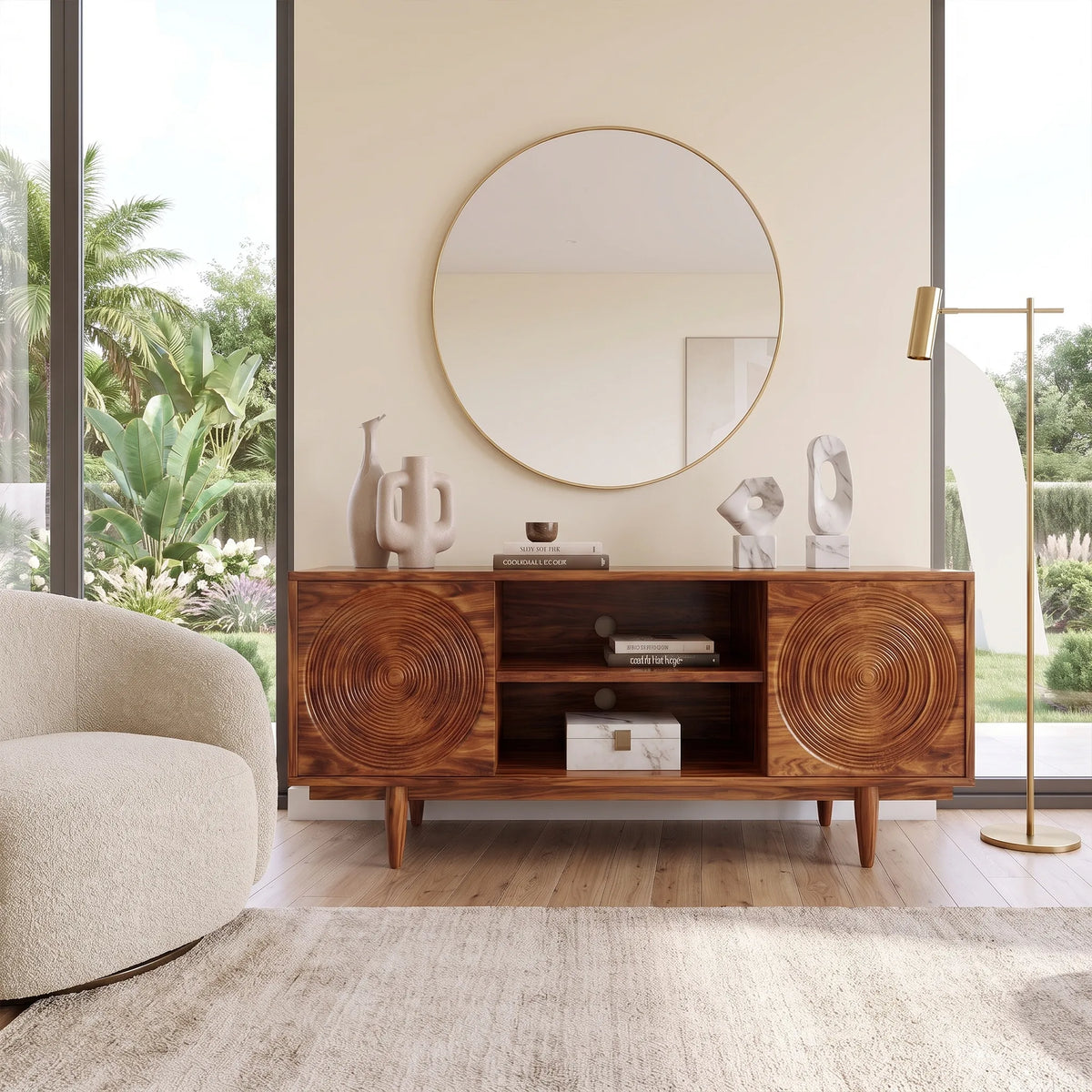 Elegant Sideboard Modern Sideboard Buffet Cabinet Circle Carving For Living Room