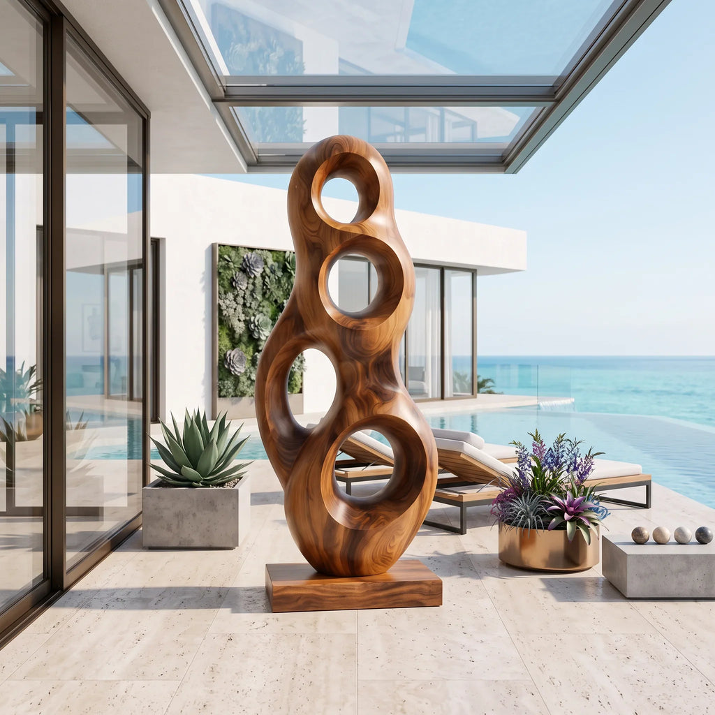 Organic Wooden Sculpture For Modern Penthouse Balcony Decor