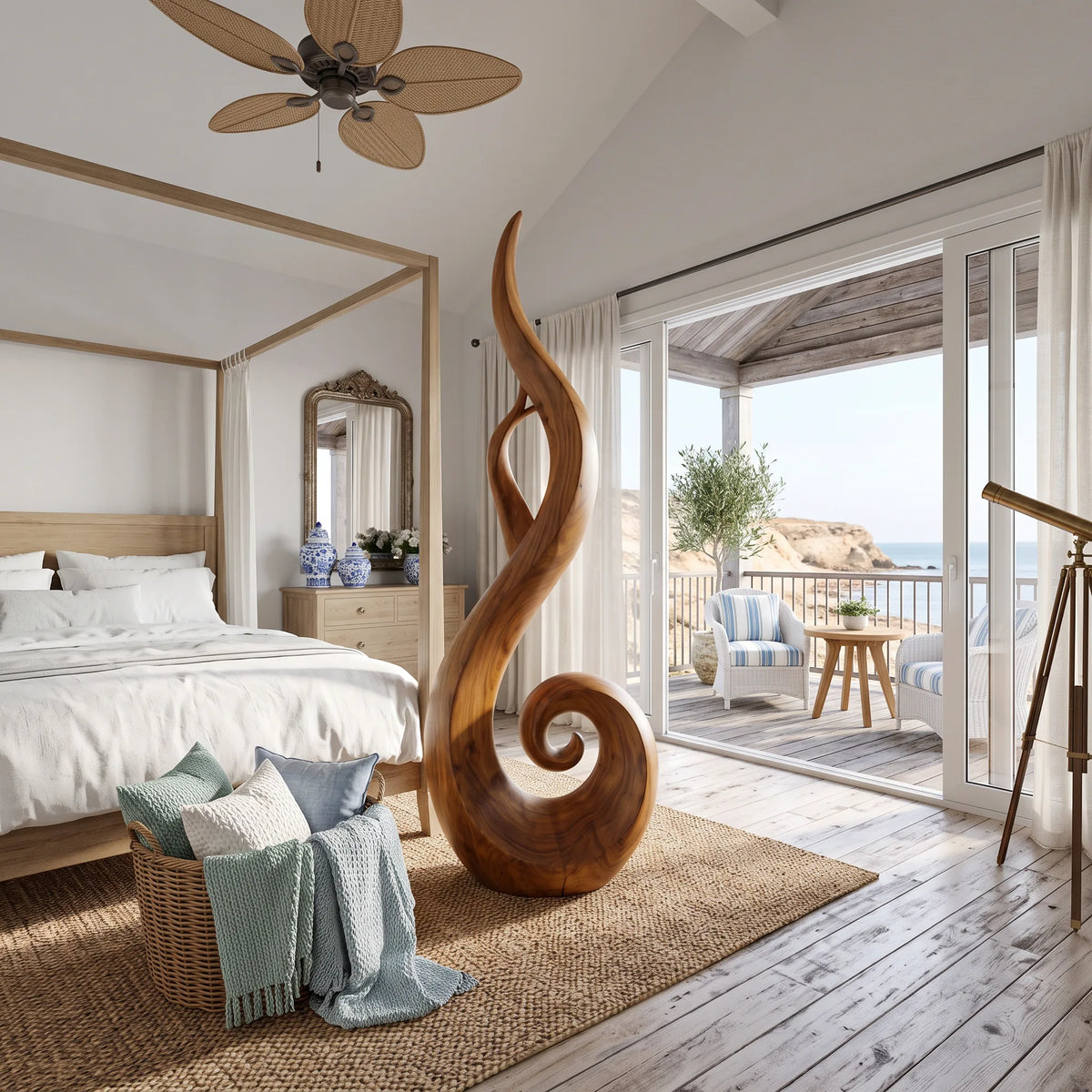 Handcrafted Spiral Wood Sculpture For Luxury Foyer Home Decor