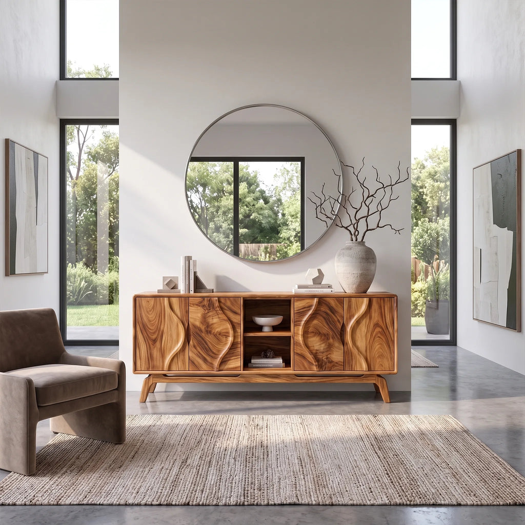Organic Sideboard Storage Cabinet Modern Sideboard Buffet Cabinet Curved Doors For Living Room