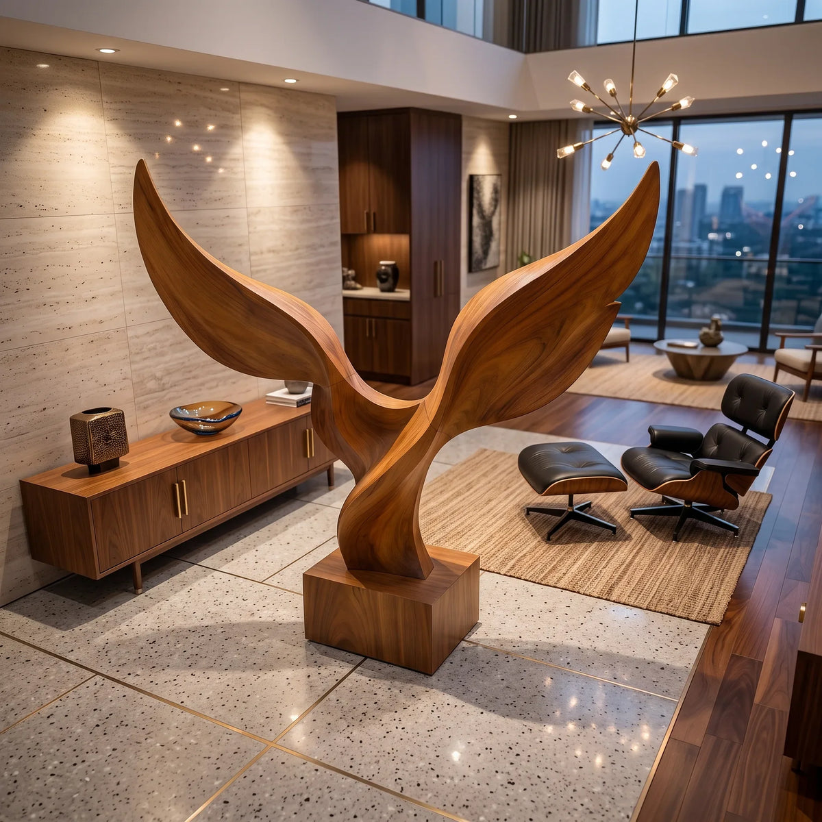 Handcrafted Wing Wooden Sculpture For Coastal Patio Decor
