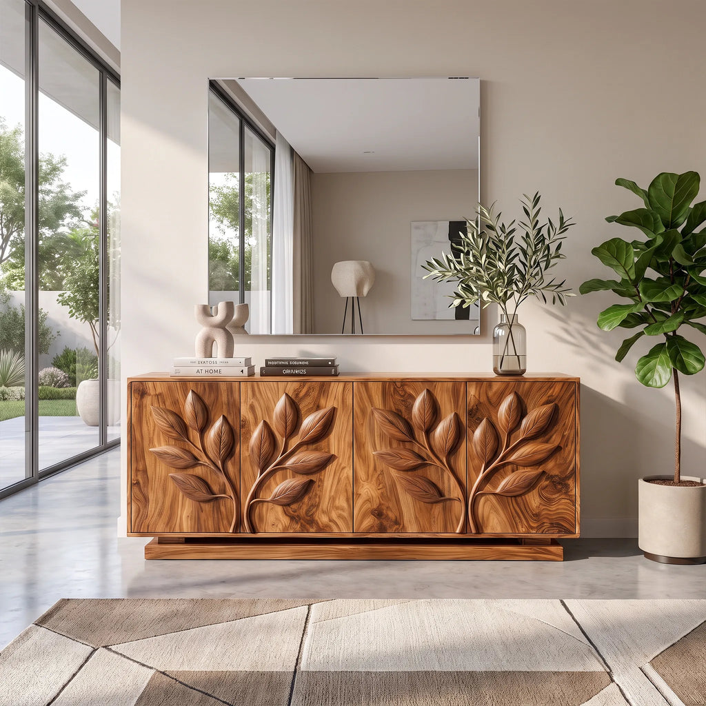 Elegant Sideboard Cabinet Dining Sideboard Buffet Cabinet Botanical Carving For Dining Room