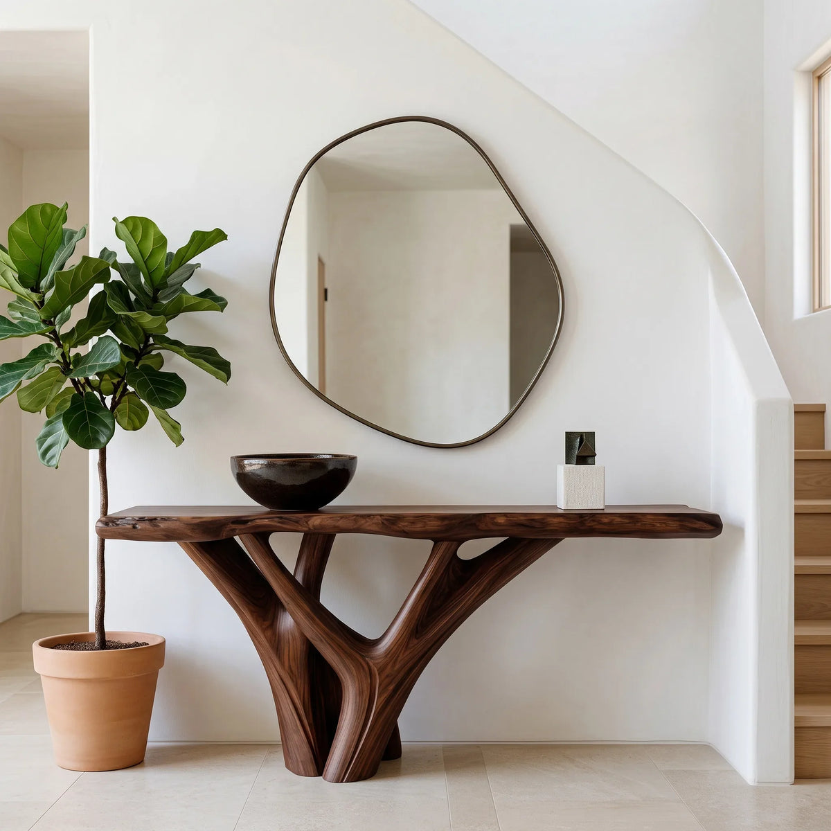 Live Edge Sculptural Console Table For Modern Entryway
